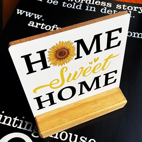 Miniatura 4 de Country Home Sweet Home - Placa de madera con diseño de girasol, decoración rústica de verano, para el hogar, granja, 4 x 4 pulgadas