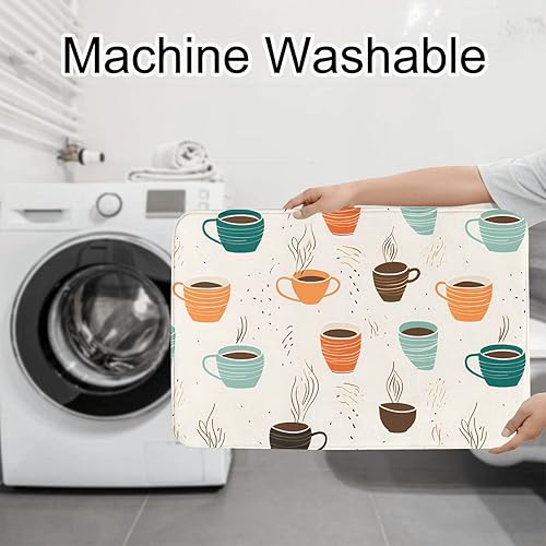 Miniatura 7 de Anti-Slip Floor Mat Set of 3 DDCXZPP Abstract Coffee Cup Printed U-Shaped Toilet Floor Mat, Tightly Attached, Absorbent & Durable, Thick &