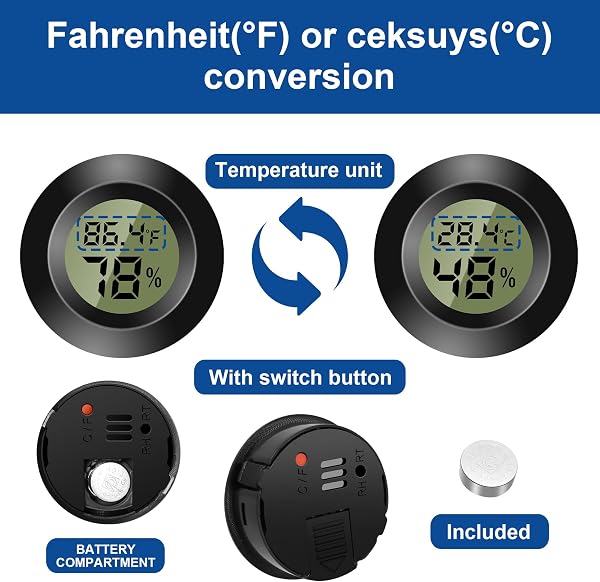 Mini termometro digitale per interni, 3 pezzi, temperatura e umidità, per casa, igrometro digitale, cameretta dei bambini, incubatore di chitarra, rettili, serra auto, nero - 3