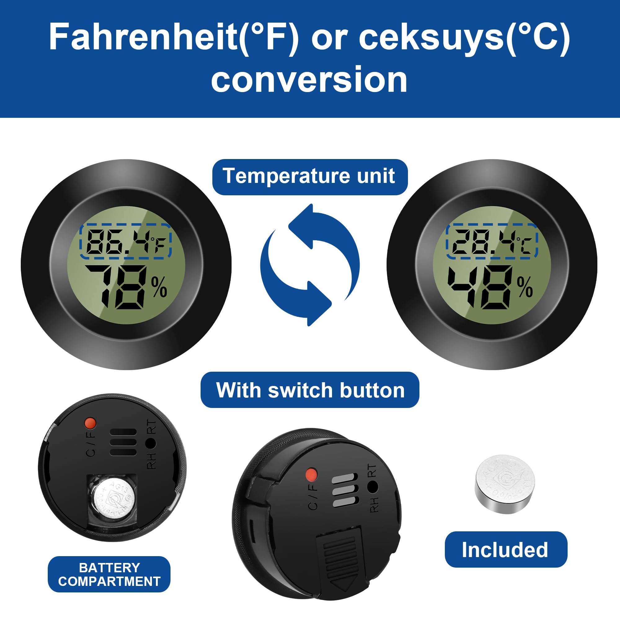 5PCS Mini Termometro Ambiente Interno Digitale, Igrometro Digitale, Monitor di Temperatura e Umidità per casa, asilo nido, incubatrice per chitarra Rettili Serra per auto, Nero