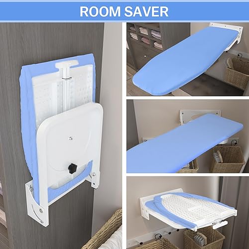 Miniatura 4 de Tabla de planchar montada en la pared de 38.7 x 12 pulgadas, tabla de planchar giratoria de 180 resistente con cubierta resistente al calor, montaje
