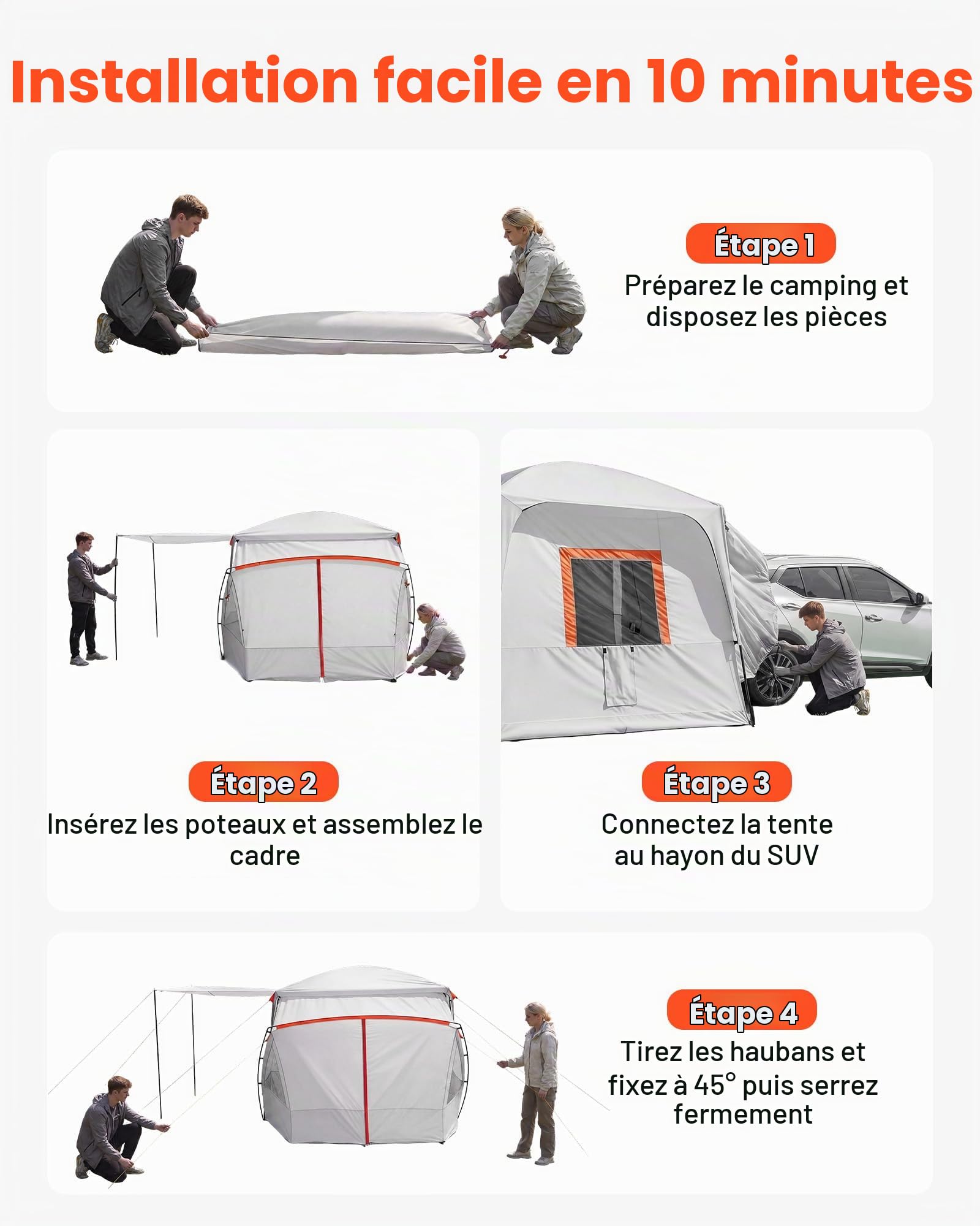 VEVOR Tente Arrière SUV, Tente de Camping pour Voiture 396,4x305 cm Capacité 5-9 Personnes, pour Randonnée Voyage en Plein Air, Auvent de Hayon Imperméable PU2000 mm, avec Fenêtres Ventilées