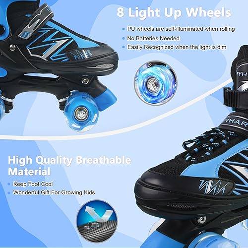 Miniatura 9 de Patines de ruedas para niños y niñas principiantes, 4 tamaños ajustables con ruedas iluminadas para niños pequeños, patines para niñas, patines a