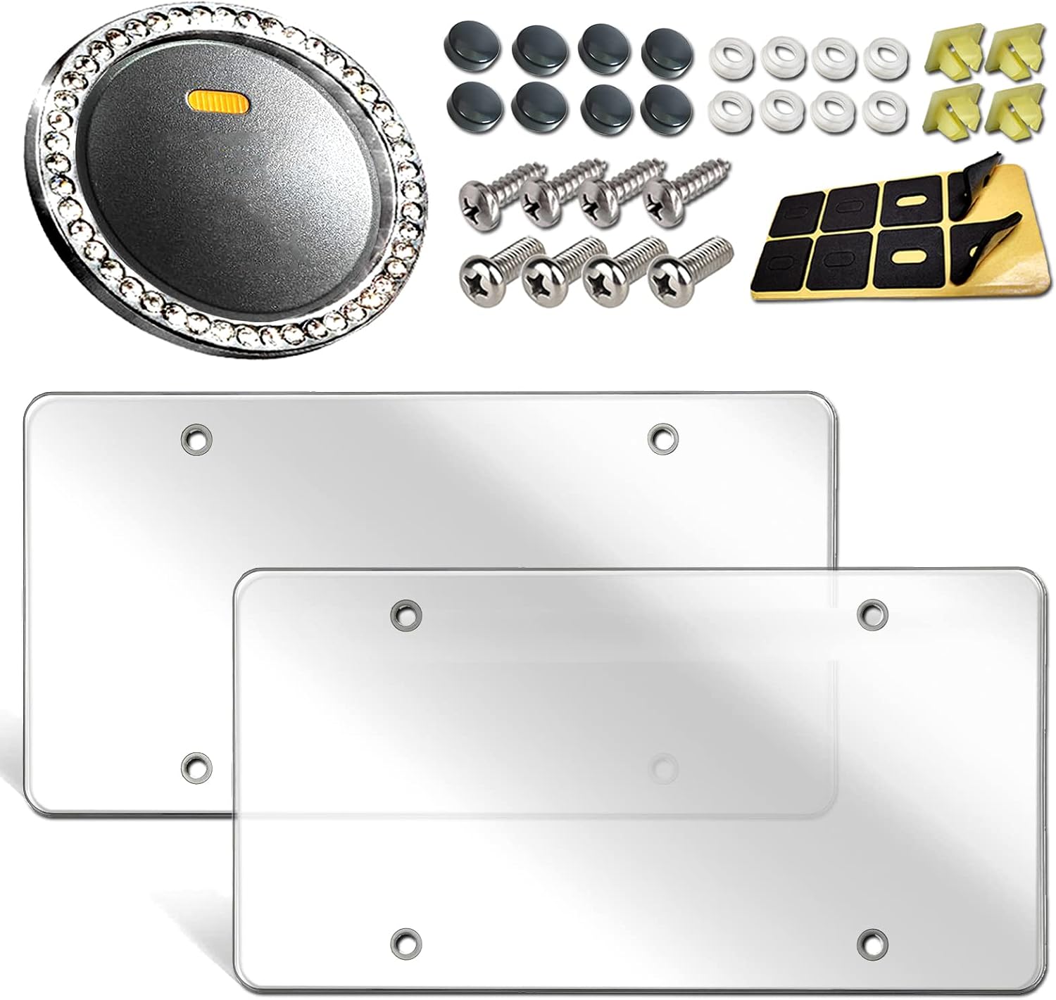Aootf License Plate Covers- Clear Flat License Plate Protector, Unbreakable Transparent Protective Shield with Stainless Steel Screws Caps, 2 Pack for Front Rear