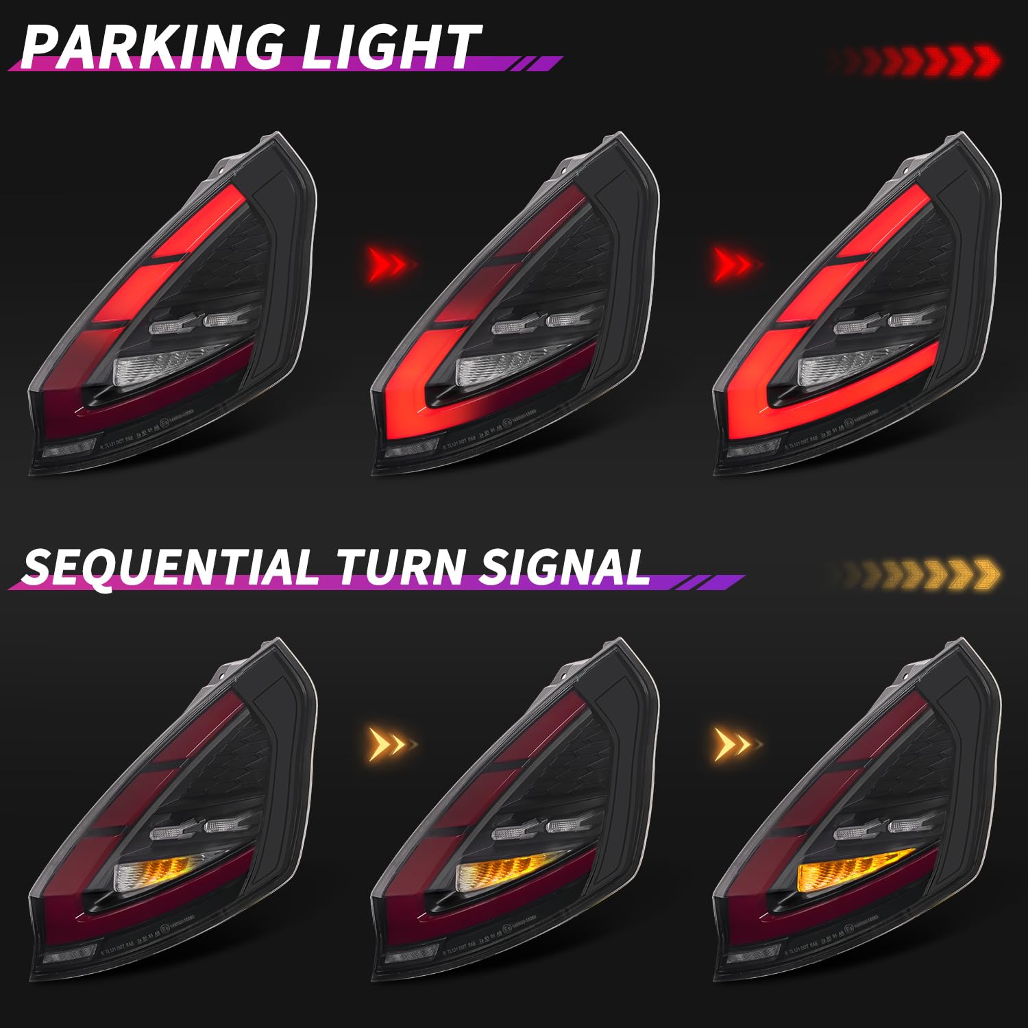 Archaic Posteriori Per Ford Fiesta Hatchback MK7/MK7.5 SE/ST 2009-2017 | LED luci Fari Posteriori con sequenziali,animazione DRL,Con E-Mark