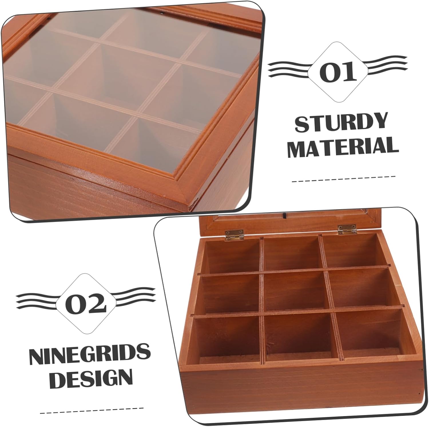 VOSAREA Wooden Tea Bag Organizer Box Compartments Coffee Station for Sugar Packets Tea and Instant Coffee Storage for Home and Use