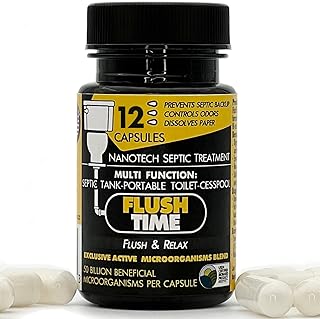 FLUSHTIME Septic Tank Treatment | 12 Month Supply | Avoid Septic Backup | Monthly Preventive Septic Maintenance | Natural Toilet Flushable Septic System Booster Additive | Odor Control