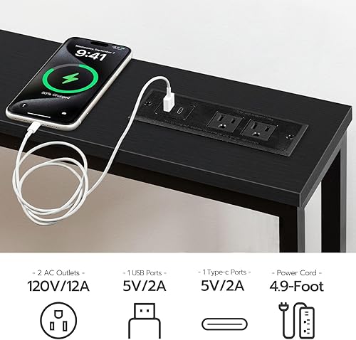 Miniatura 8 de HOOBRO - Mesa de consola delgada de 47.2", con tomas de corriente, mesa detrás del sofá de 5.9" con estación de carga, mesa de sofá estrecha, mesa