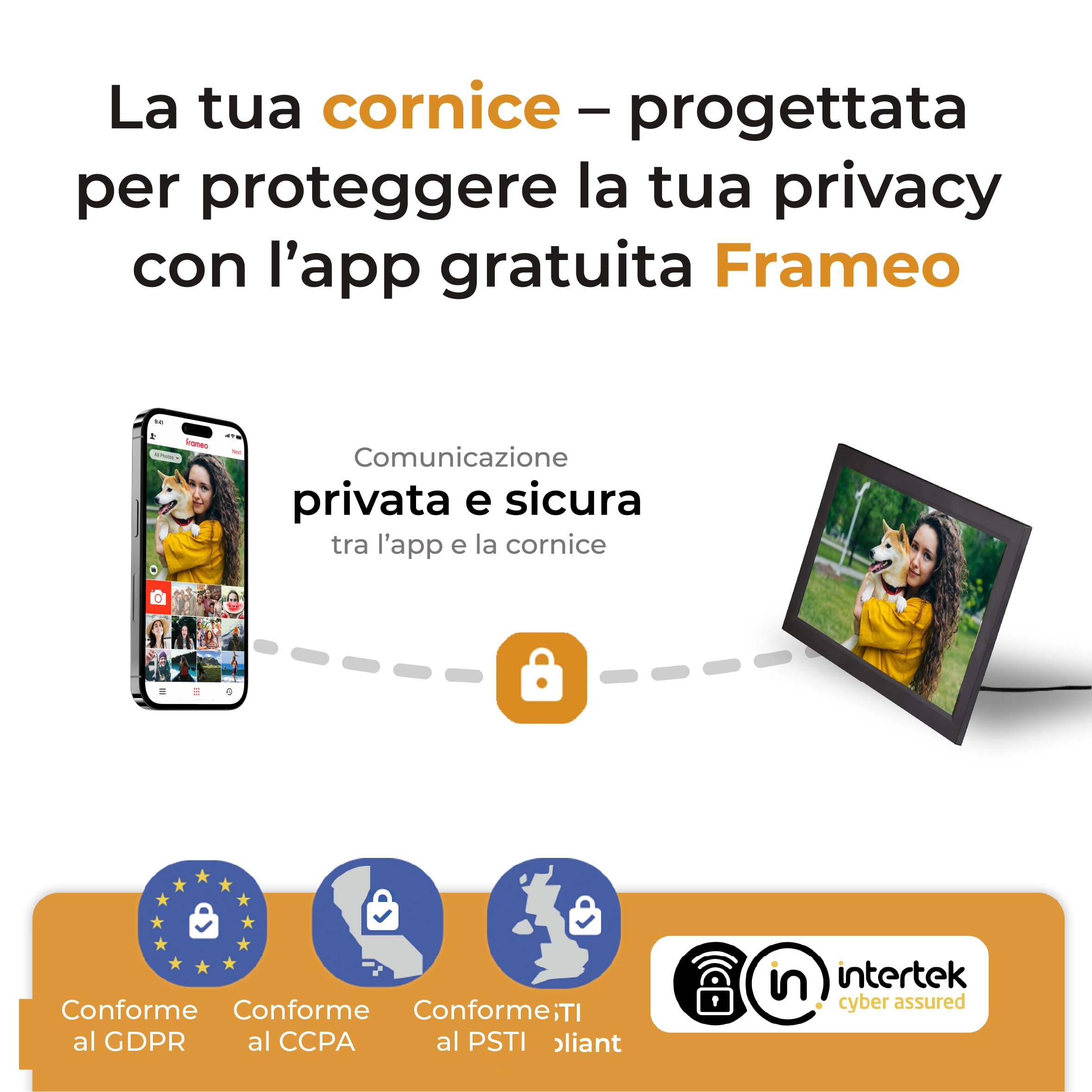 Cornice Digitale 15 Pollici WiFi - Schermo IPS Full HD 1920x1080 - Portafoto Digitale Frameo Denver per Foto e Video - Cornice Elettronica Touchscreen Smart - 16GB Memoria - Slot microSD - Nera