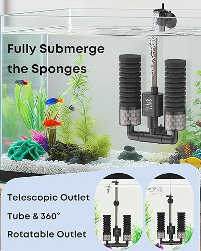 Miniatura 6 de Pawfly Filtro de esponja para acuario, filtro de tanque de peces de 70 GPH, filtro sumergible de 3 W para acuario pequeño con bomba de agua, espumas