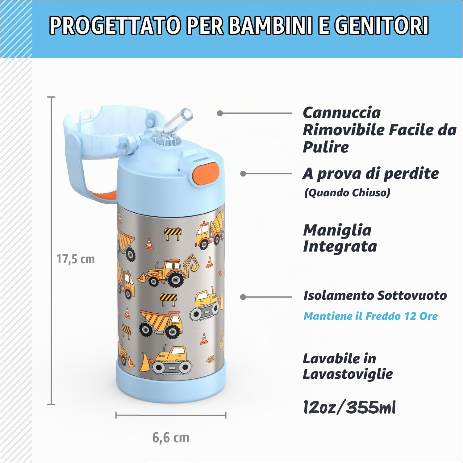 THERMOS Funtainer - Borraccia con cannuccia, 350 ml, costruzione