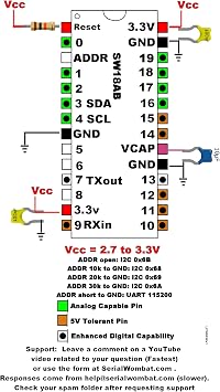 I2C / UART Smart I/O GPIO and Analog Expander for Arduino (Serial Wombat 18AB, Unassembled Kit, 2 Pack, Black Label)