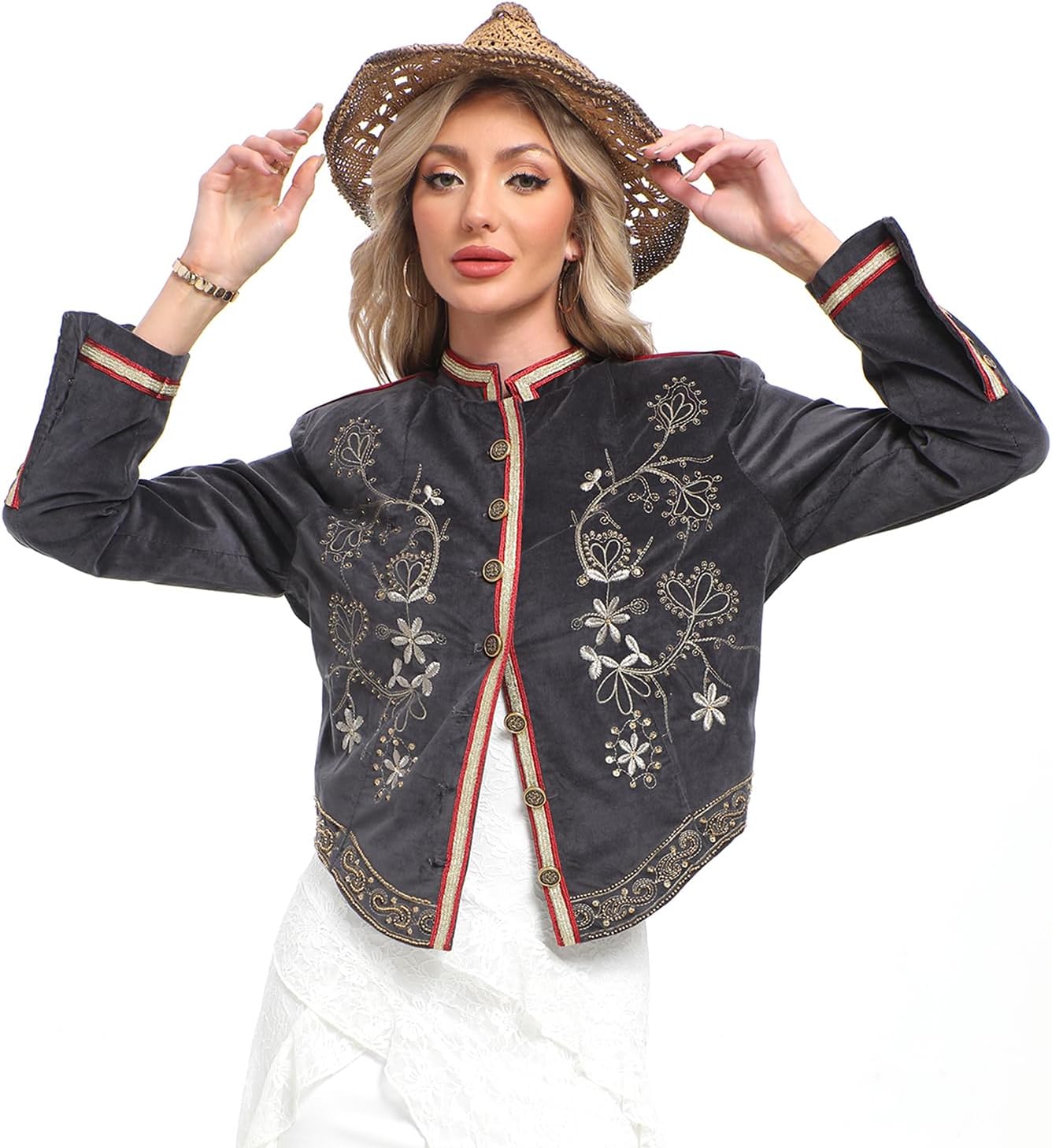 Women's Retro Open Embroidered Jacket Bohemian Punk Jacket Autumn/Winter Coat - Image 2