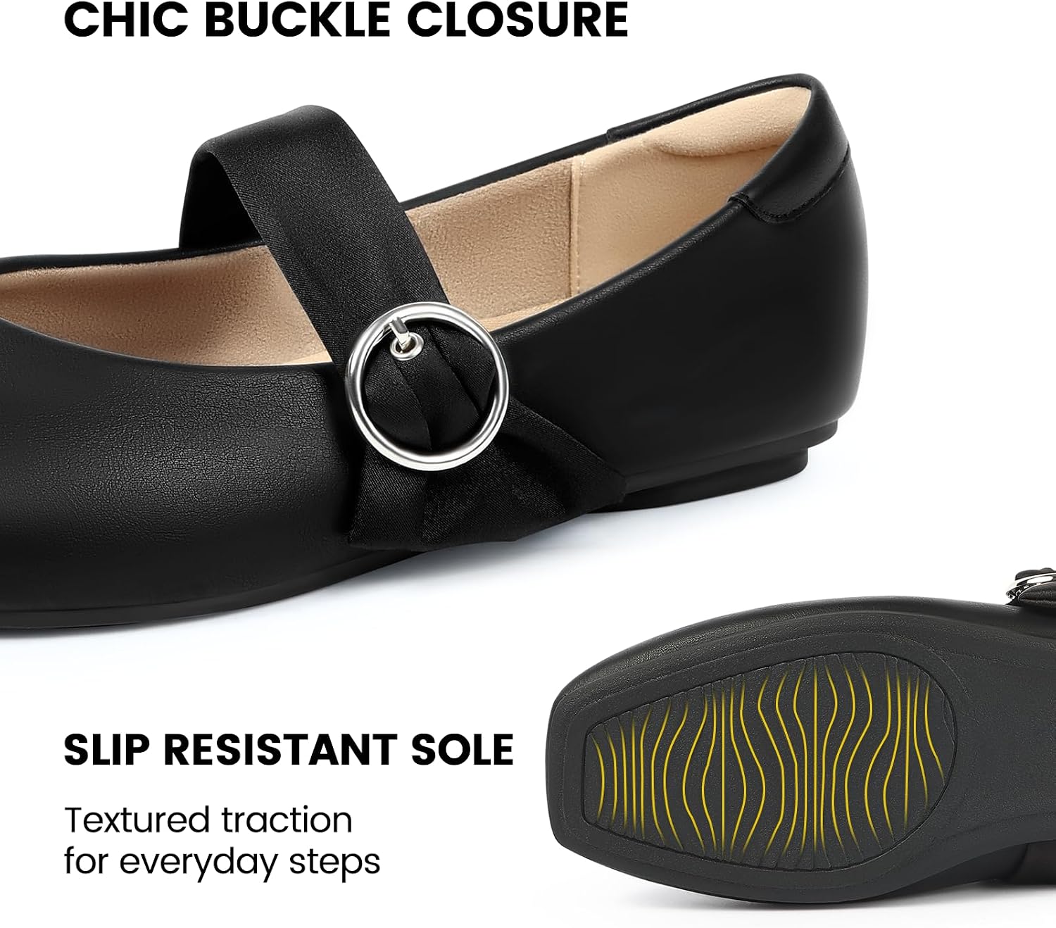 Womens Mary Jane Flats Dressy Closed Square Toe Ballet Shoes Buckle Strap