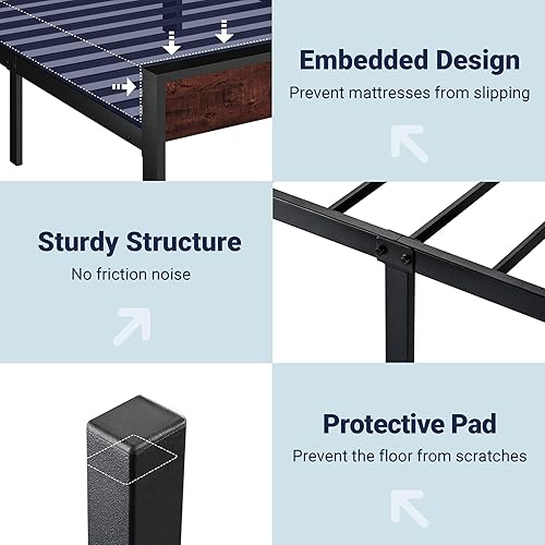 Miniatura 54 de Allewie Base de cama de plataforma tamaño King con cabecera y estribo de madera, soporte de 12 listones de metal resistente, no necesita somier,