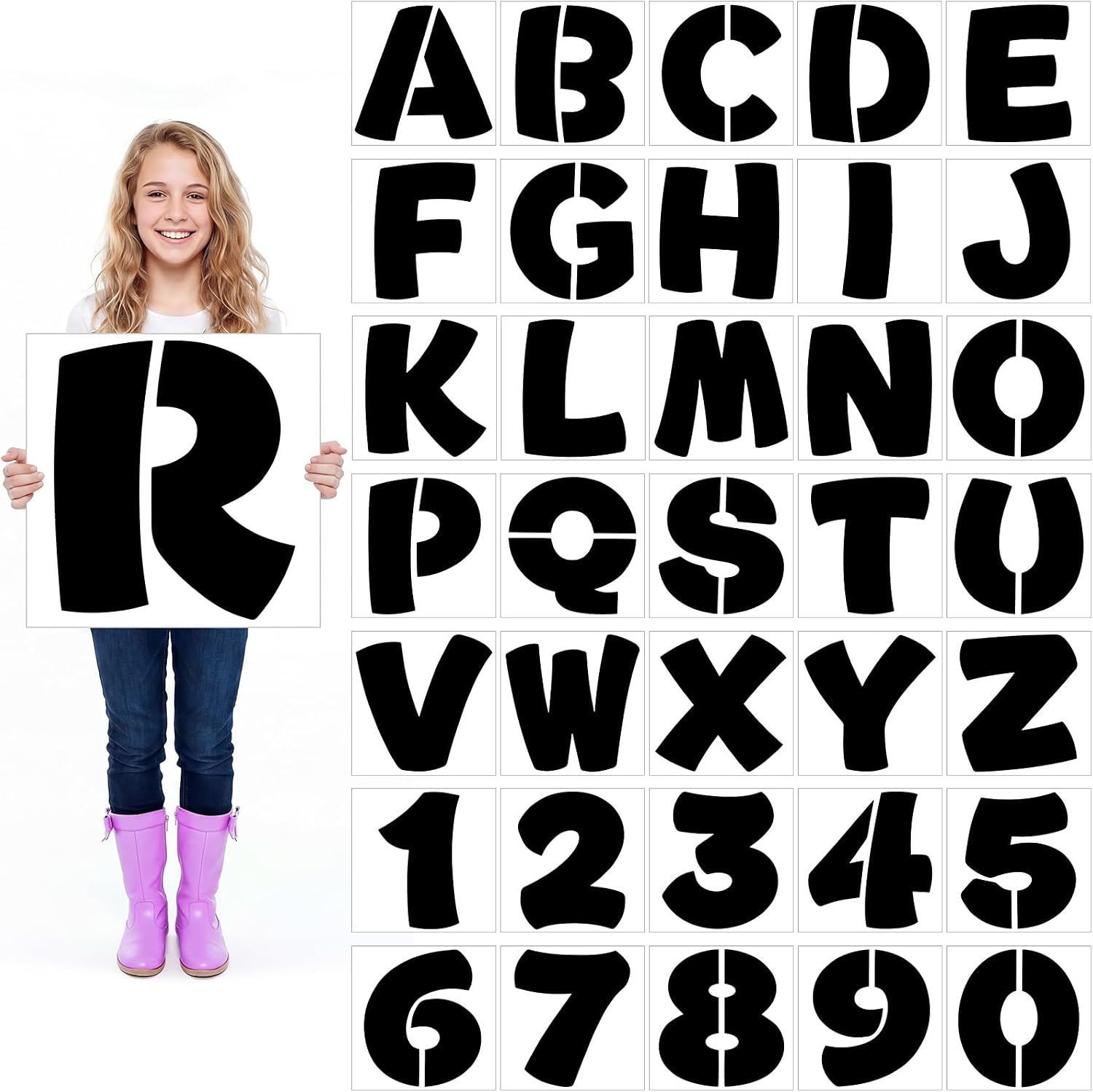 SATINIOR 36 Pieces Large Letter Stencils Number Reusable Alphabet Stencils Numbers Templates Craft for Wood Wall Fabric Signage Chalkboard Painting DIY Projects (Cute,19 Inch)