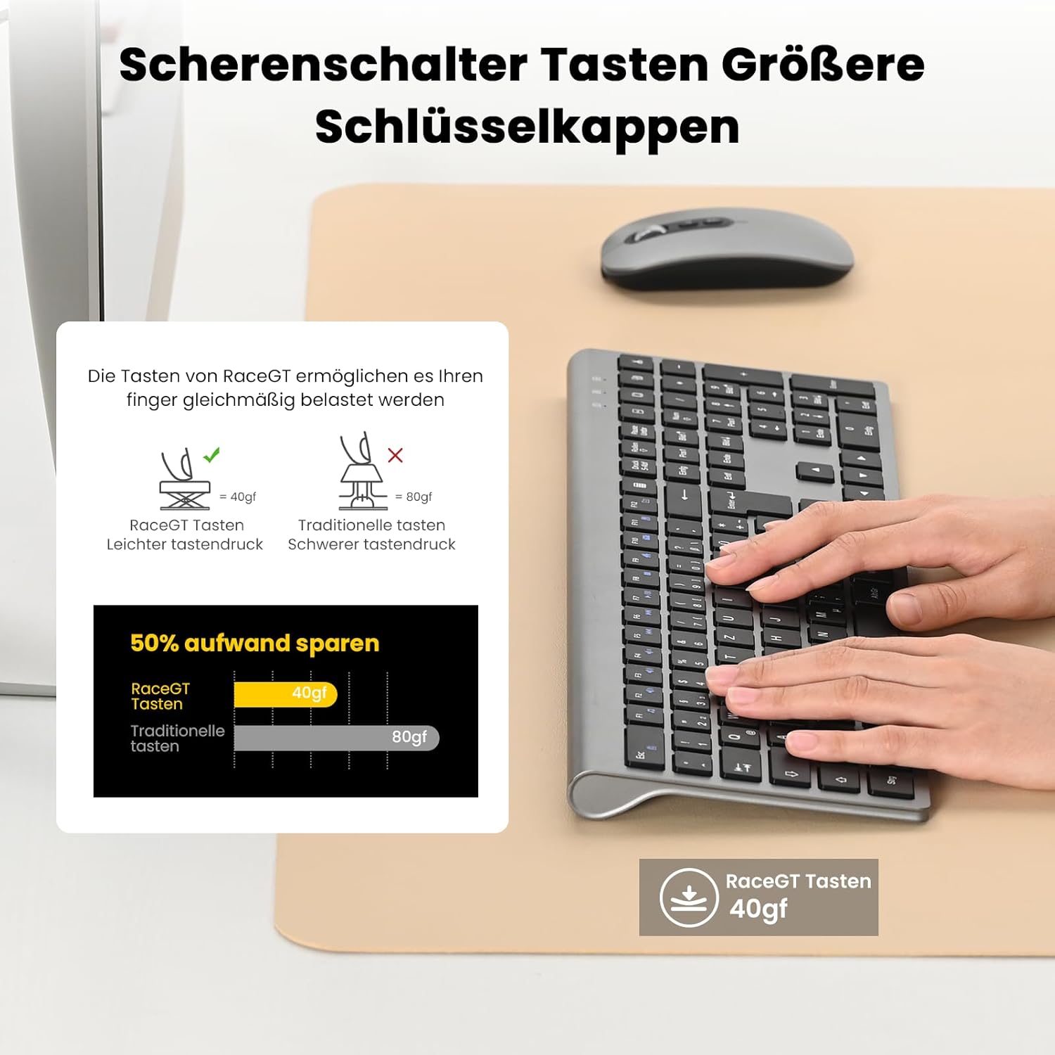 RaceGT ergonomikus billentyűzet használat közben