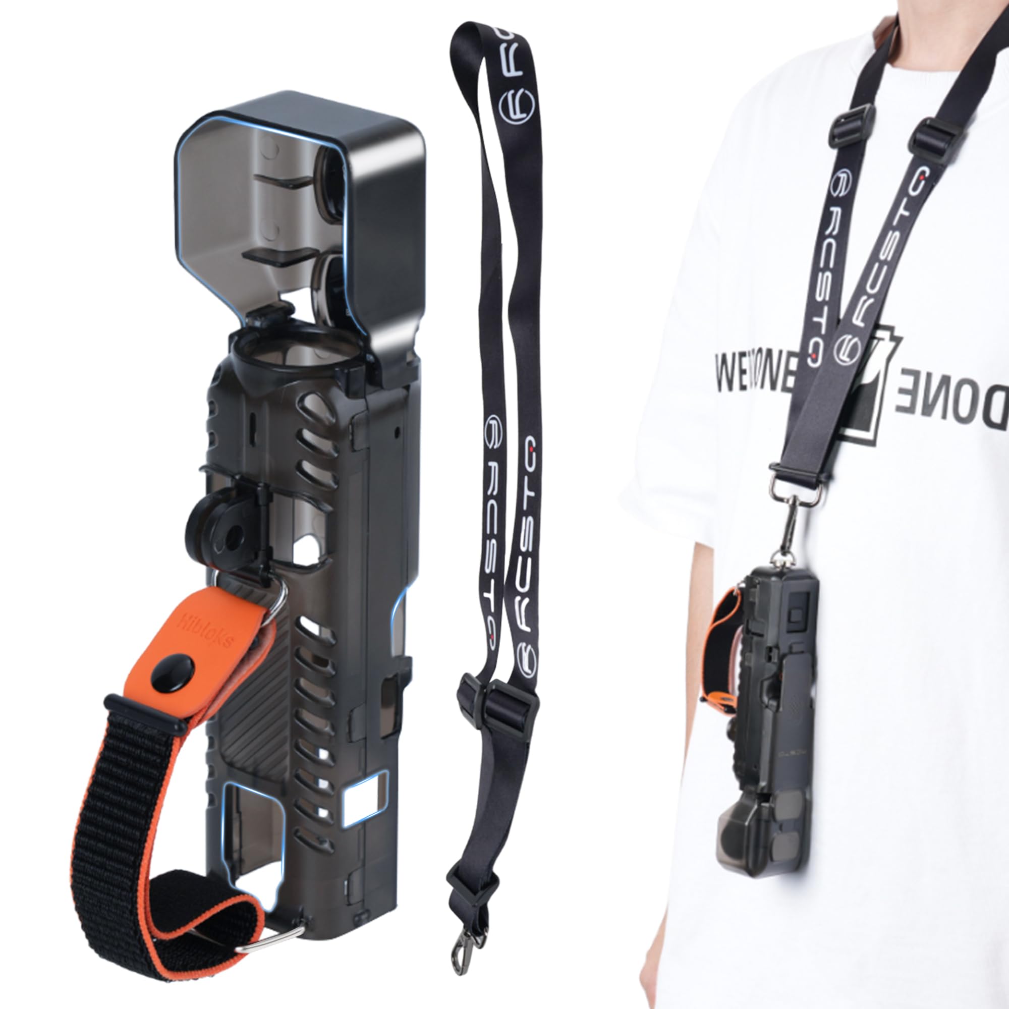 RCstyle Protective Cover and Neck Lanyard Compatible with DJI Osmo Pocket 3, Easy Carrying Hard Storage Mount, Finger Strap Kit Protector Case