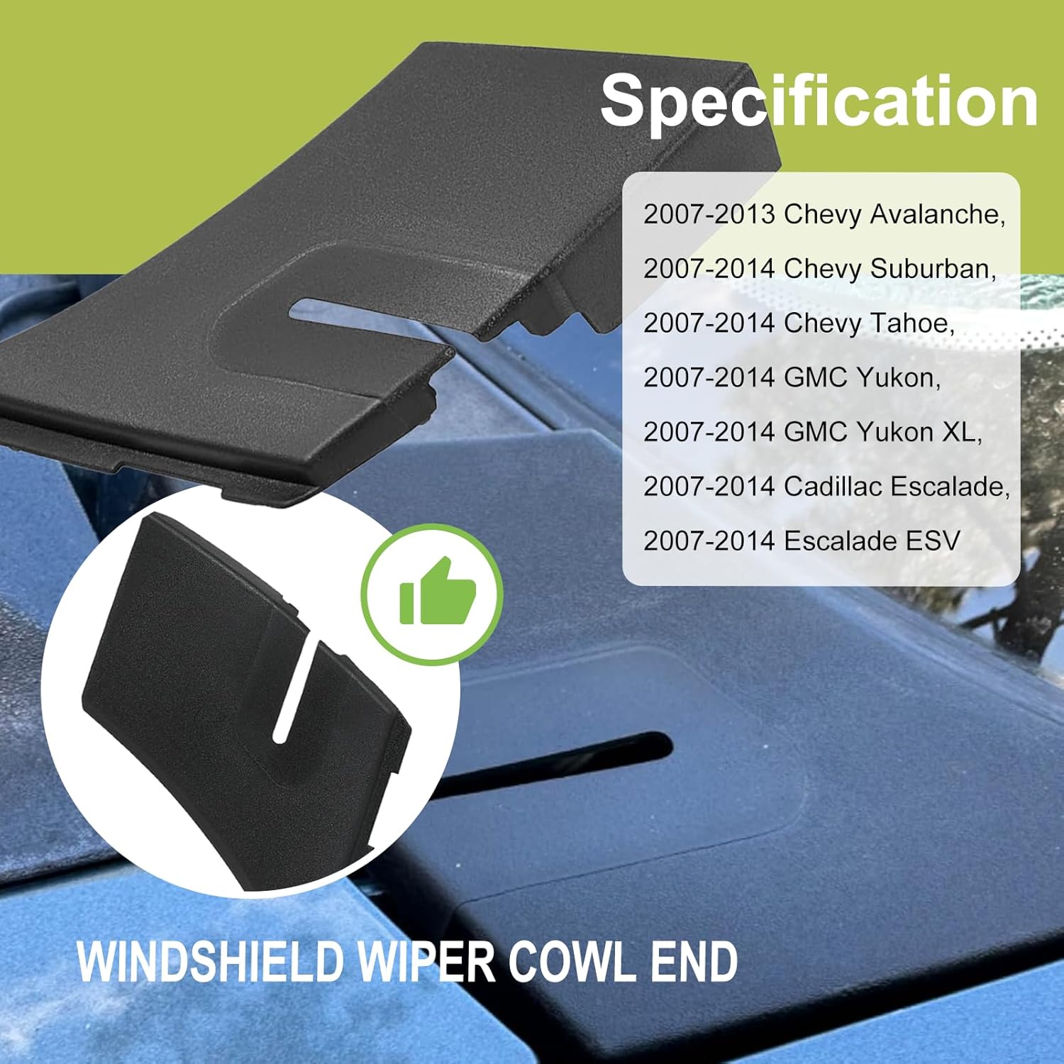 25820729 Windshield Wiper Cowl End A Pair Compatible with Chevy Suburban Tahoe GMC Yukon Cadillac Escalade ESV Air Inlet Grille Panel 2007 2008 2009 2010 2011 2012 2013 2014 Replaces 25820730