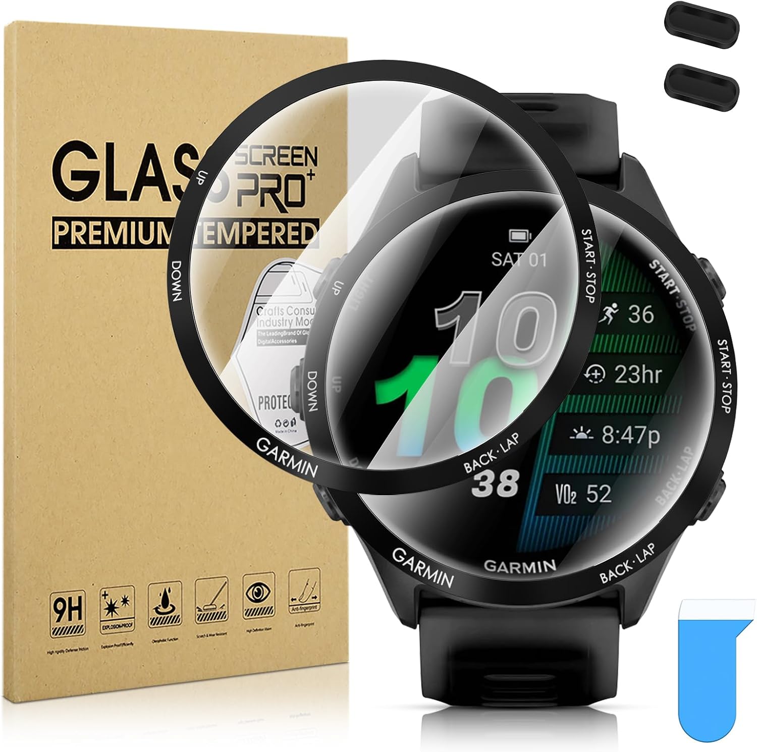 Suoman Pacote com 2 protetores de tela para smartwatch Garmin Forerunner 970, porta de carregamento + cobertura total de alta definição PMMA película protetora macia
