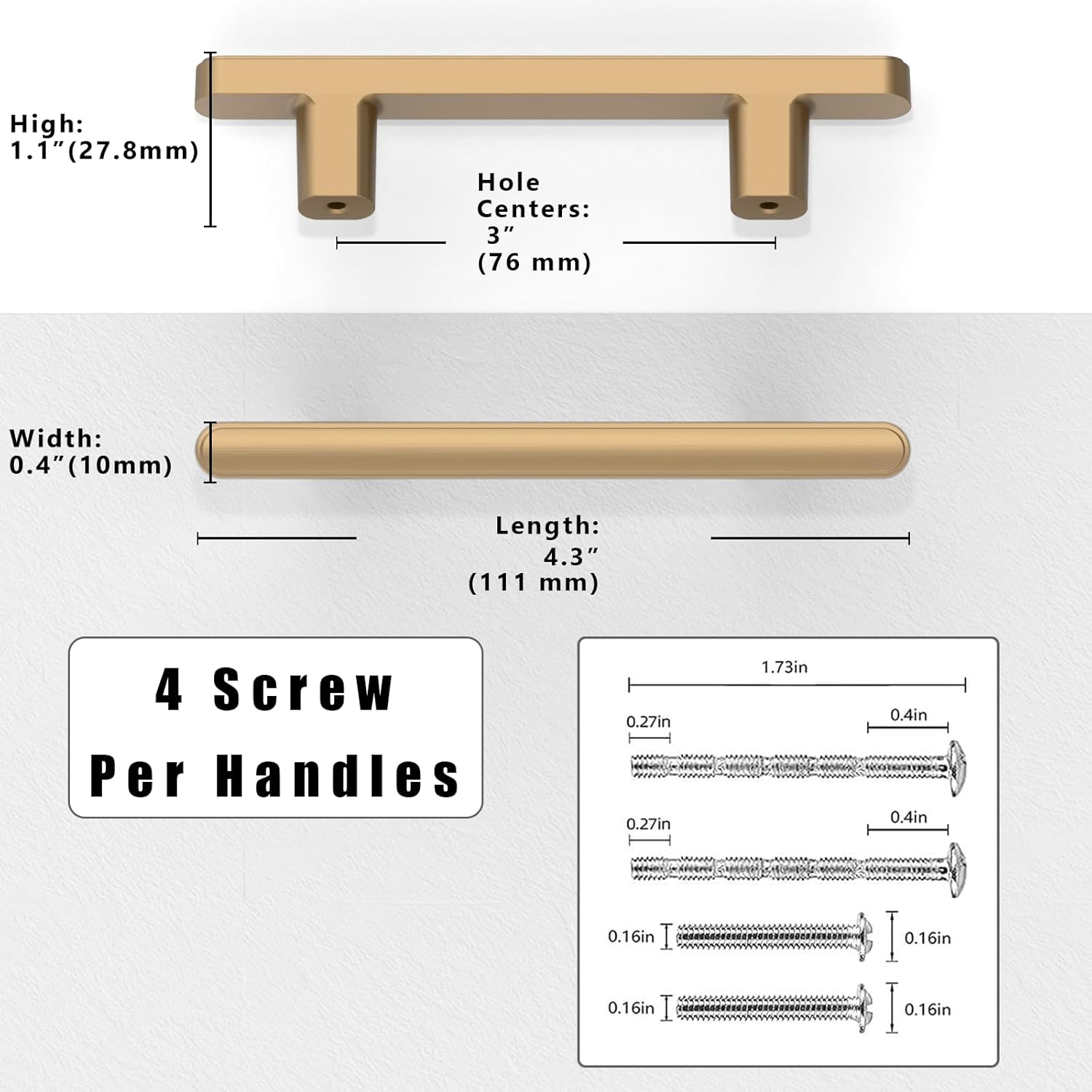 10 Pack Champagne Bronze Cabinet Pulls 3 Inch(76mm) Kitchen Cabinet Handles Solid Zinc Alloy Cabinet Hardware Drawer Pulls