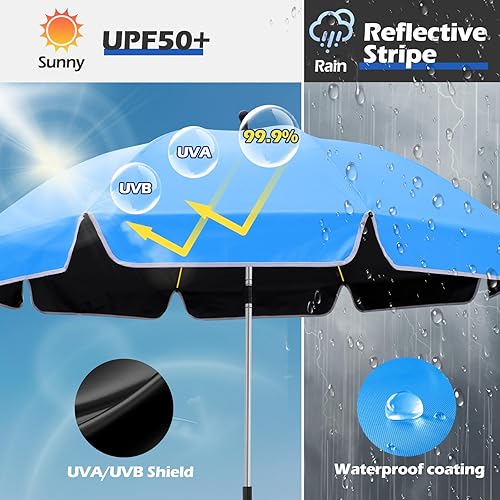 Miniatura 4 de Paraguas de 360 de protección ajustable Cochecito, 48.8" silla de playa sombrilla con abrazadera, alta protección UV. 3 áreas ajustables 180+360