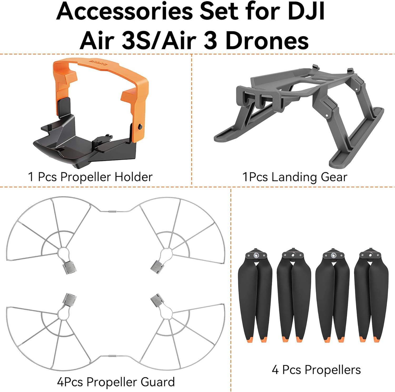 Propellers for DJI Air 3S Drone - 4Pcs Accessories Set with Propeller Guard Protector Landing Gear Low Noise Blades for DJI Air 3/Air 3S Drone Accessories Bundles