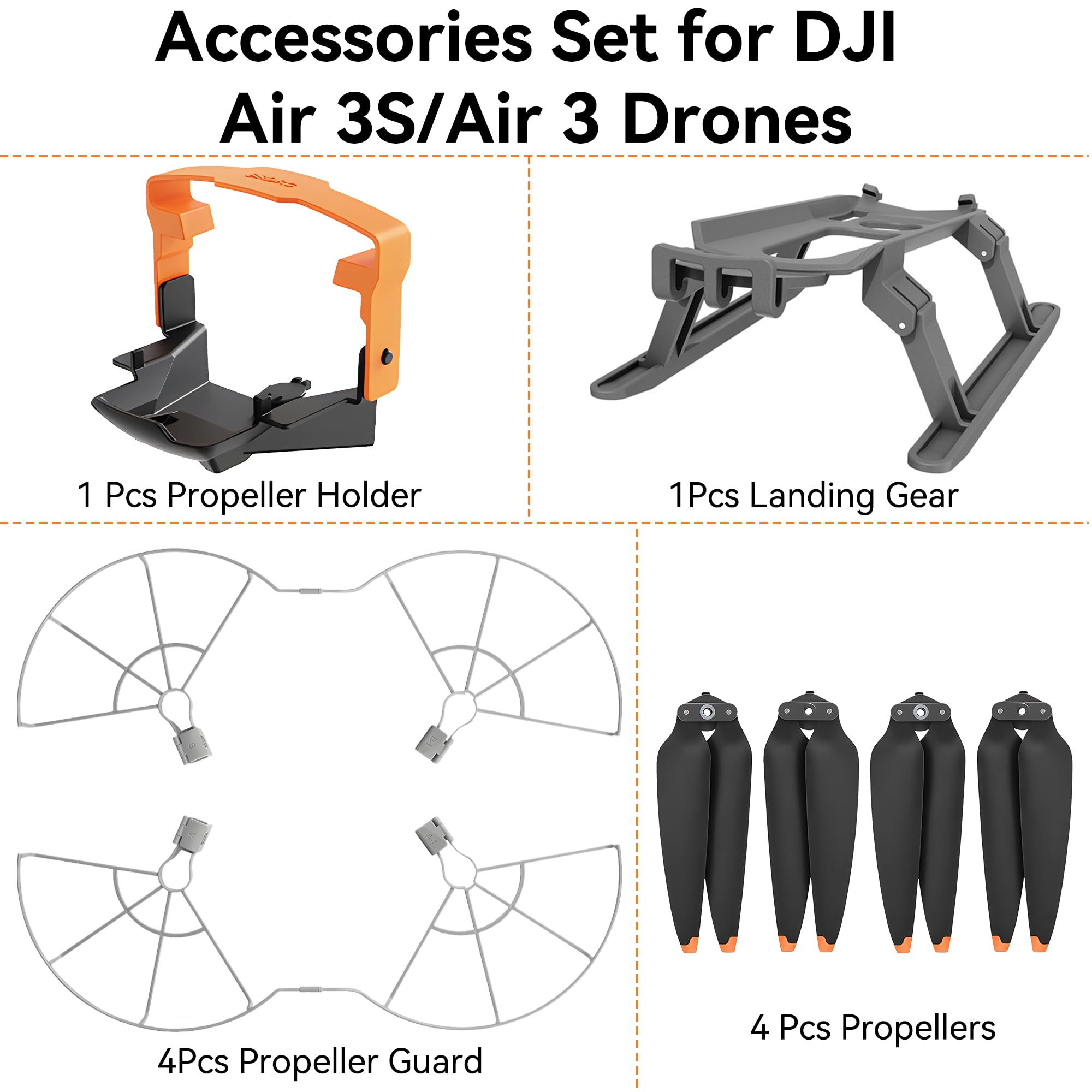 Craznick Propellers for DJI Air 3S Drone - 4Pcs Accessories Set with Propeller Guard Protector Landing Gear Low Noise Blades for DJI Air 3/Air 3S Drone Accessories Bundles