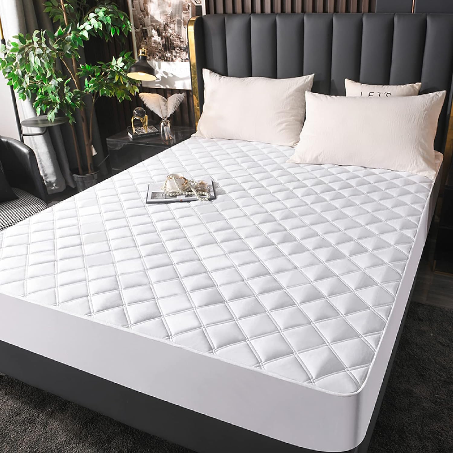 超ソフト シワ防止 フィットボトムシーツ キングサイズ 厚手キルティングコットン 大豆マットレスプロテクター 寝室用 ホワイト 20