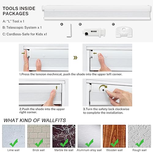 Miniatura 7 de Persianas celulares opacas sin cordones, sin herramientas, sin taladro, persianas celulares de una sola celda personalizada con panal para ventana y