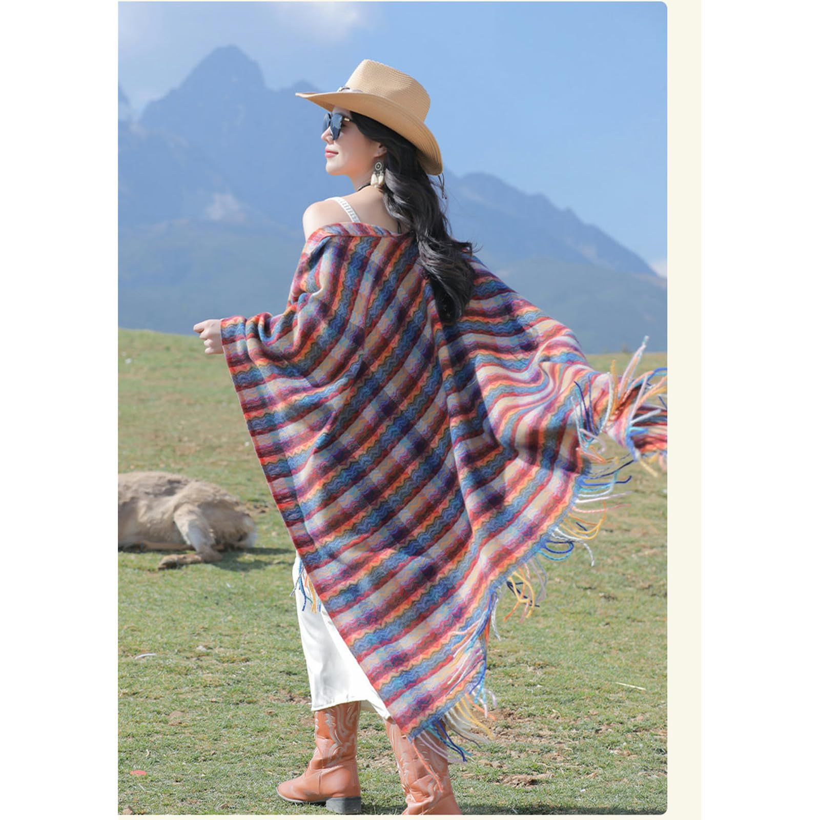 Sciarpa Donna Sciarpa da Viaggio Sciarpa A Mantella Capispalla Cappotto Invernale Caldo da Donna Sciarpa A Mantella da Prateria-Rosa Viola-130 * 150 Cm