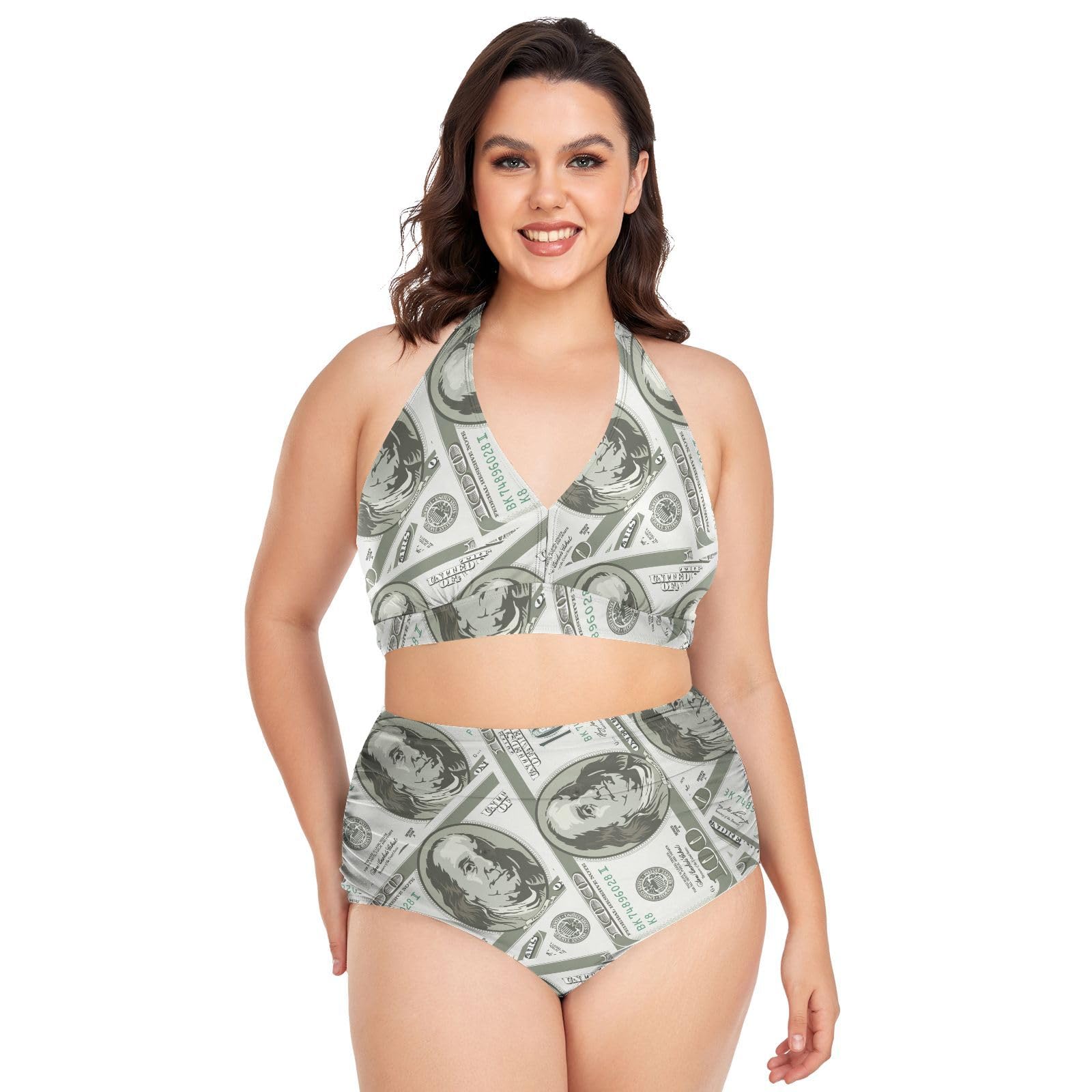 NCRJCZQL Dollars American Bill Women's Plus Size Bikini Swimsuit 2 Piece Bathing Suits
