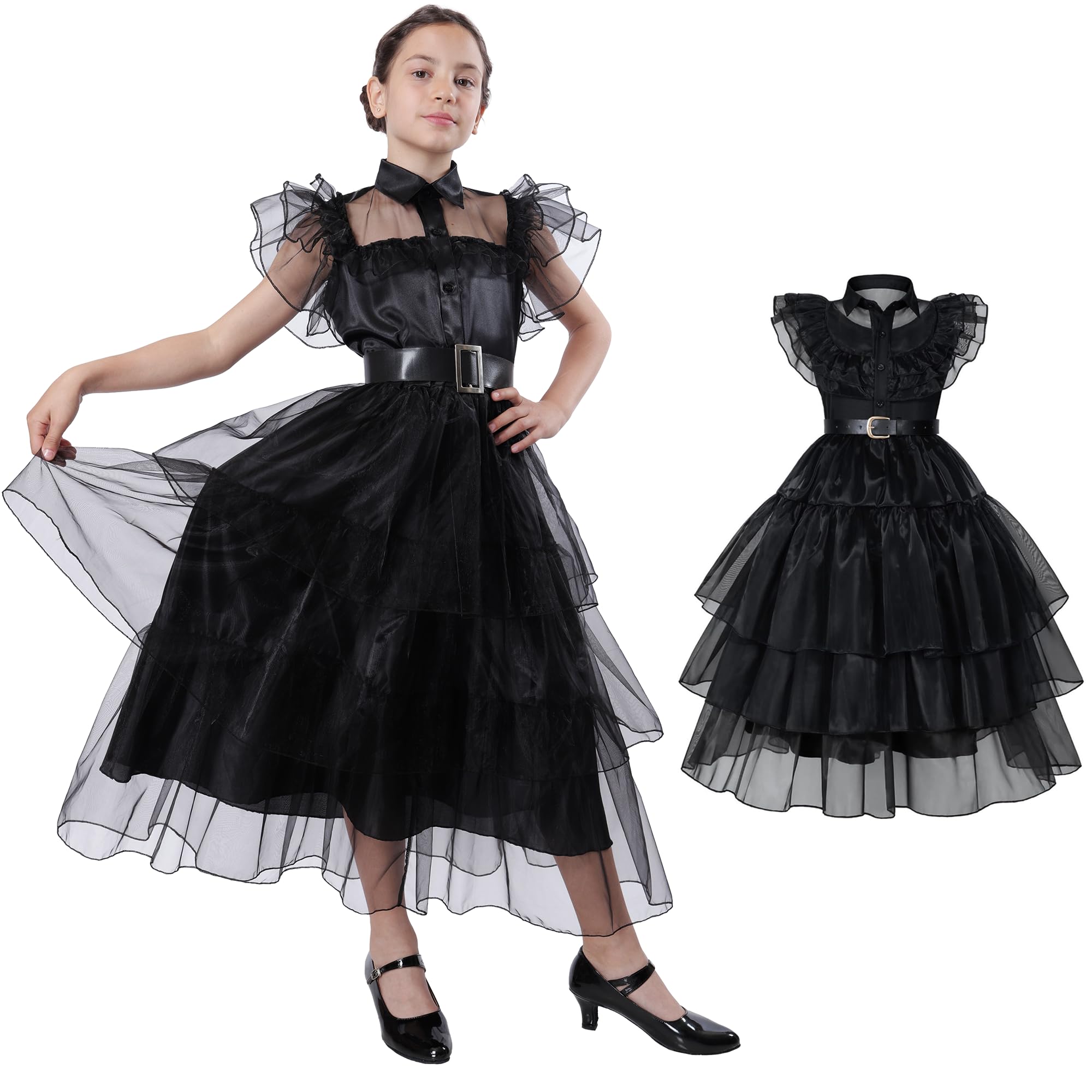 Carnavalife Disfraz Miercoles Niña,Disfraz Miercoles Mujer,Disfraz de Miercoles Niña,Disfraz Miercoles Niña,Vestido Miercoles Niña