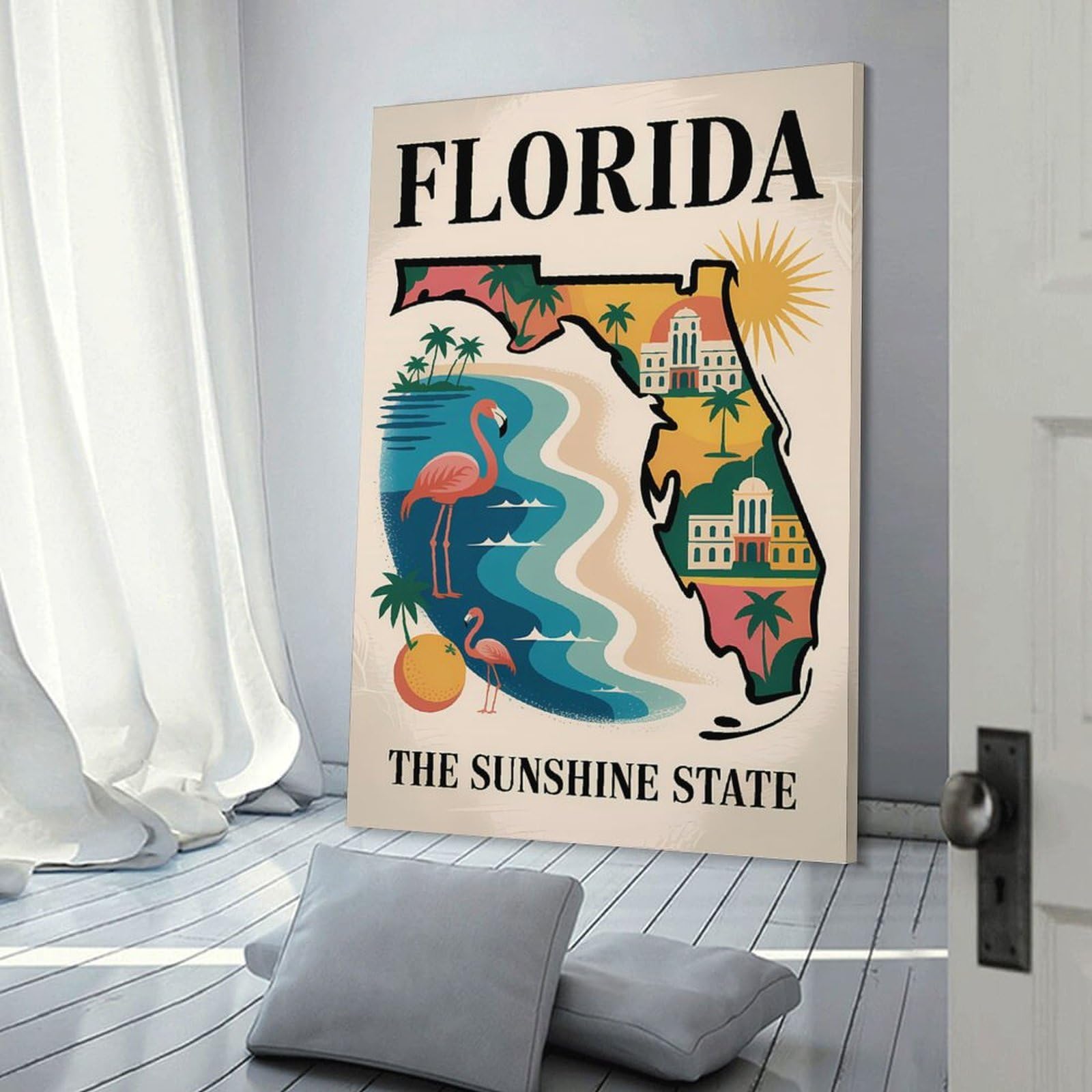 Junmoney Florida The Sunshine State Travel Wall Picture Print 20x30inch(50x75cm), for Corridors, Hallways Or Apartment Entries, Decorative Canvas Styling for Entry Areas