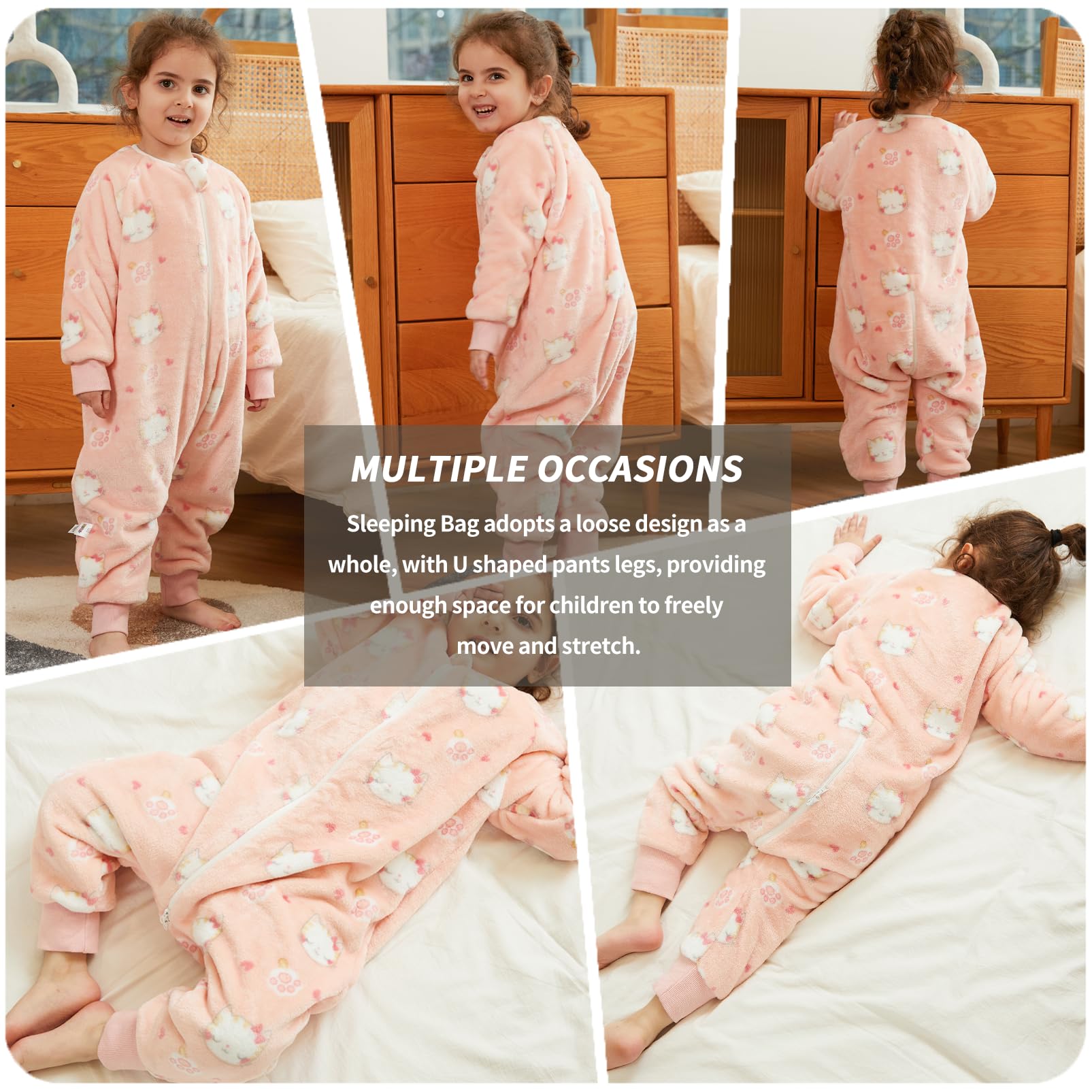 Saco Dormir Bebé con Pies Pijama Saco Bebé, Invierno Franela Pelele Ropa para Dormir con Manga Larga, Pijama Manta Bebé Niñas Niños con Cremalleras Dibujos Animados Buzo Bebé 0-6 Años