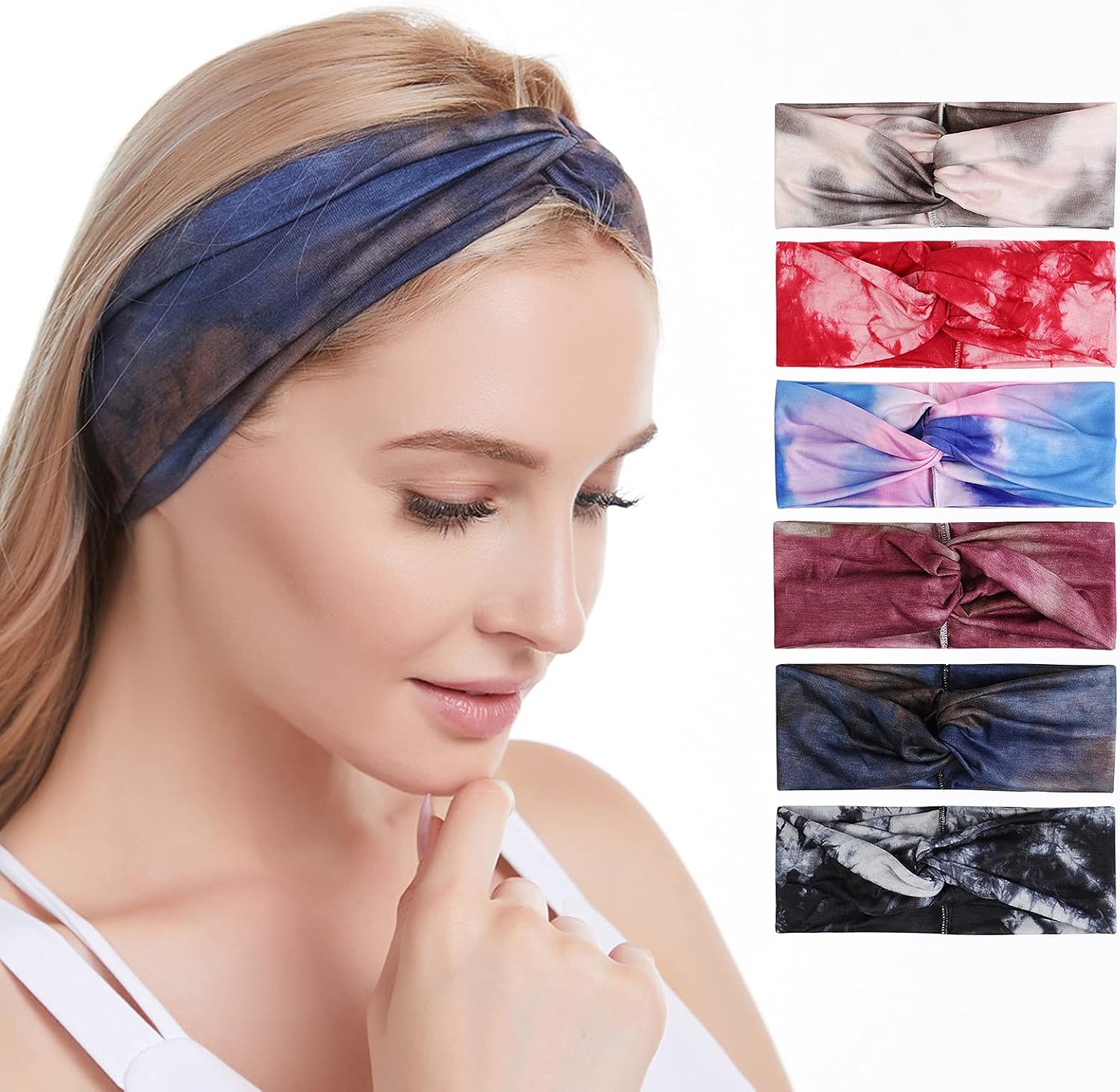 ARTAYBSS 6 Pieces Flower Color Women's Twisted Wide Headband Elastic Thick Yoga Workout Headband Pregnant Women Running Sports Non-Slip Sweat Maiden Party Headband Pregnant Woman : Beauty & Personal Care