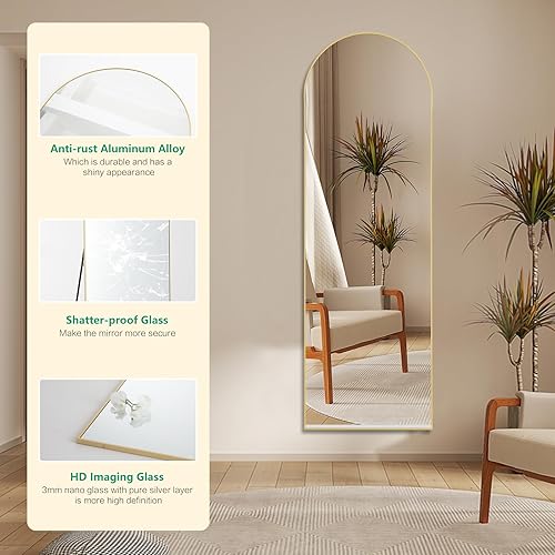 Miniatura 3 de NEWBULIG Espejo arqueado de cuerpo completo, espejo de pie de 59 x 16 pulgadas con marco de aleación de aluminio para dormitorio, sala de estar,