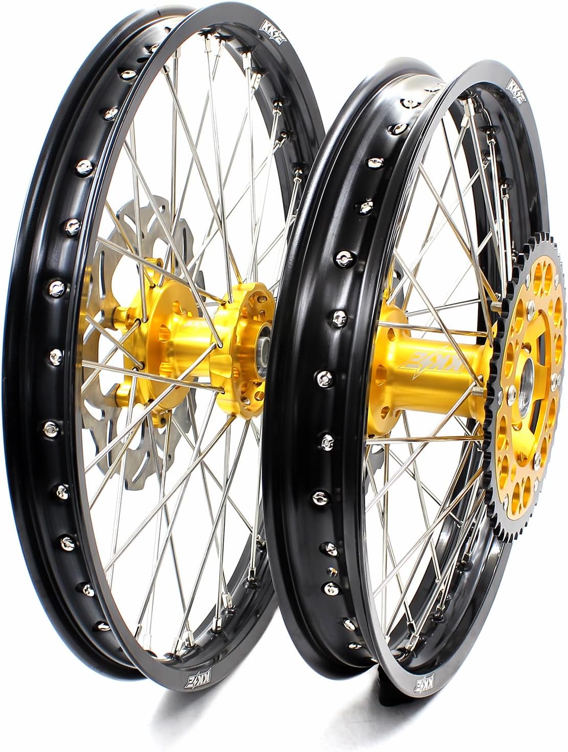 KKE 1.6 * 21 & 2.15 * 19 MX Motorcycle Spoked Wheels Rims Set Compatible with SUZUKI RM125 1996-2000 RM250 1996-2000 With 250 Front Disc, 220 Rear Disc, Sporket