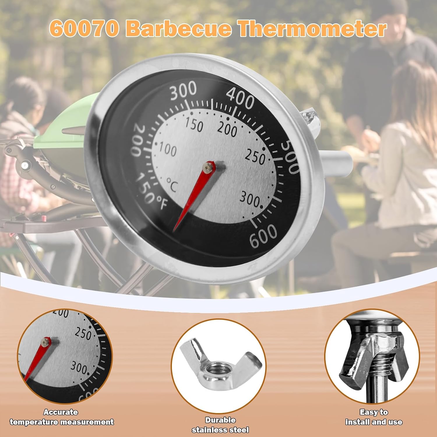 60070 Grill Temperature Gauge Fit for Weber 60070 Oval Q Thermometer