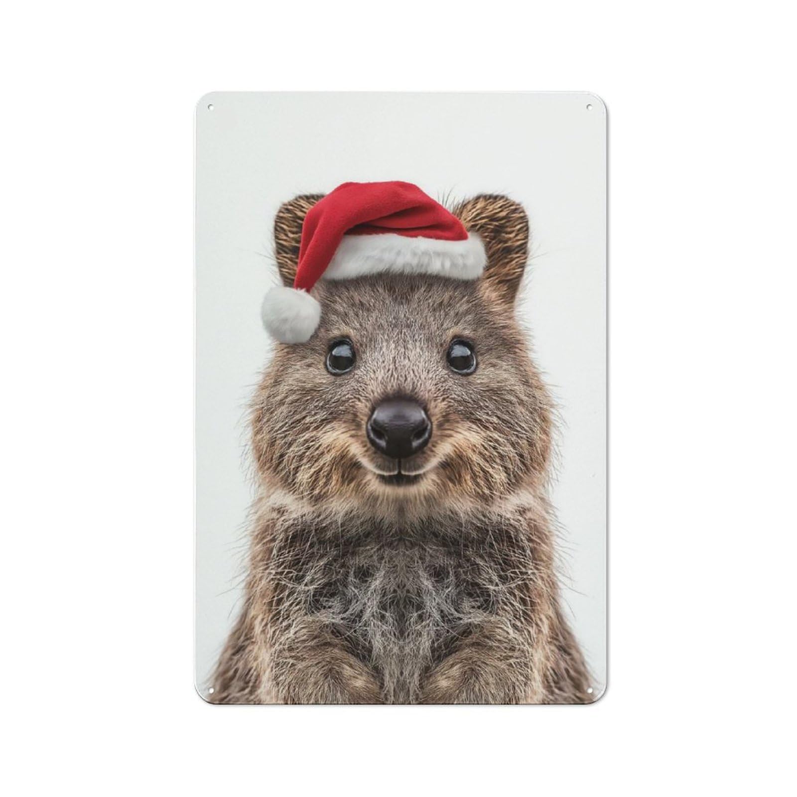 Junmoney Christmas Quokka Portrait Tin Wall Plaque 30X20cm With For Pub Or Café, With Clear Vintage Wall Decor Character