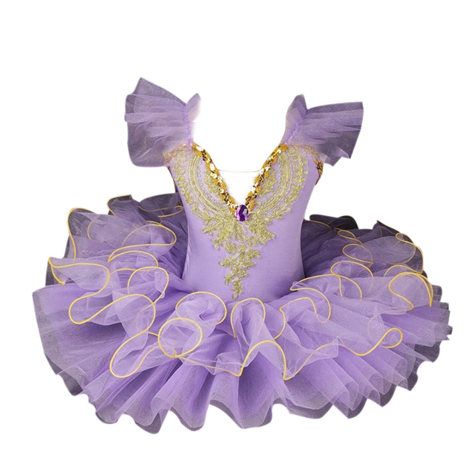 Sparkling Princess Dress for Girls, Toddler Ballerina Costume Kids Tulle Cami Dresses Embroidered Swan Lake Costume Flutter Sleeve Glitter Sequins Ballet Tutu Dance Leotard Christmas Party Dress