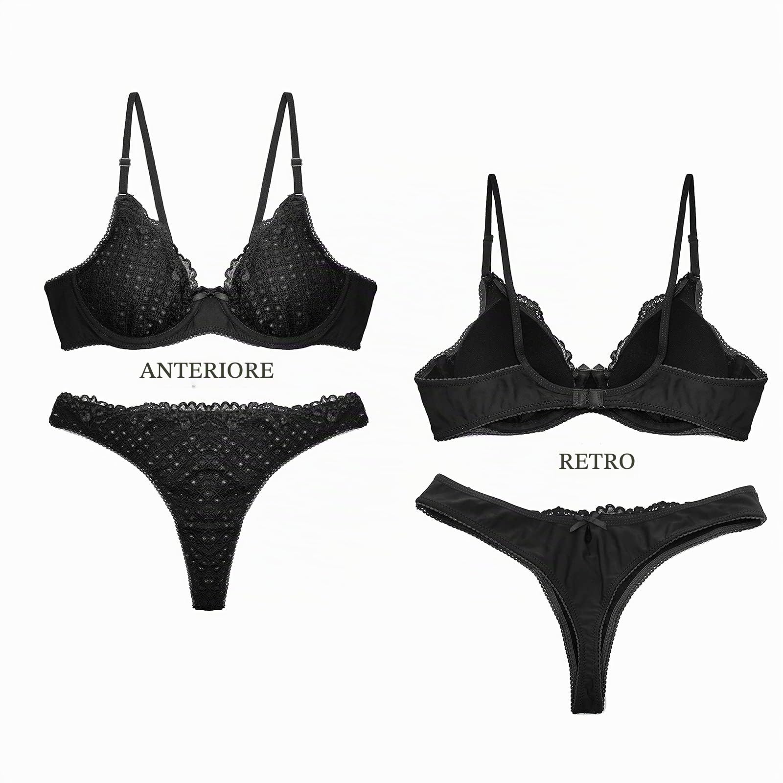 SHEKINI Completi Intimi da Donna Elegante Reggiseno con Ferretto Non Imbottito Reggiseno in Pizzo e Mutandine Trasparenti Lingerie Intimo Donna con Chiusura a Gancio e Spalline Regolabili
