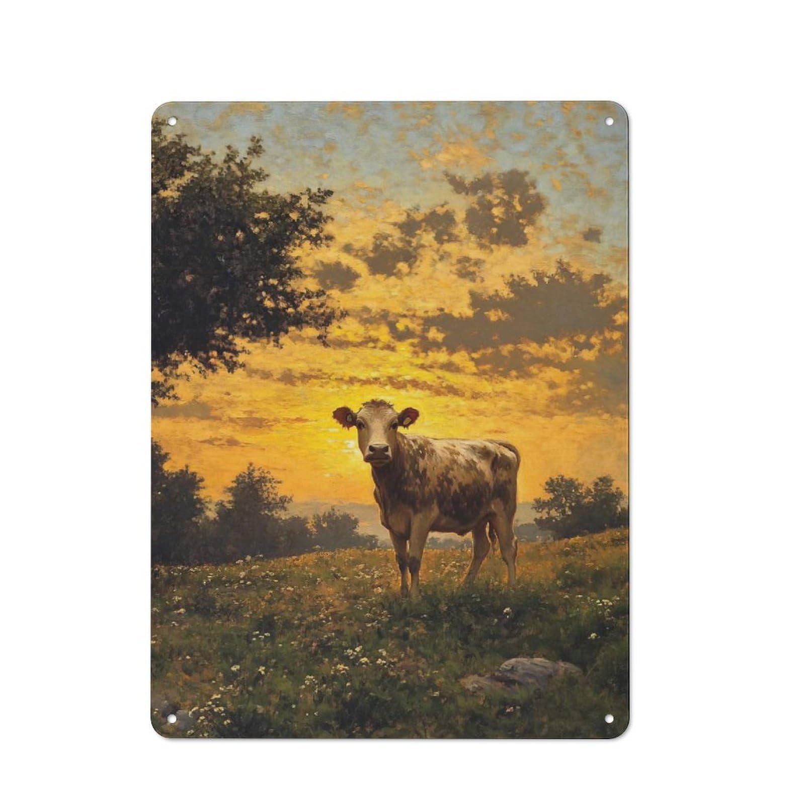 Junmoney Cow At Sunset Vintage Tin Wall Plaque 40X30cm For Hallway Wall, For Kitchen, Dining Room And Home Bar Wall Decor