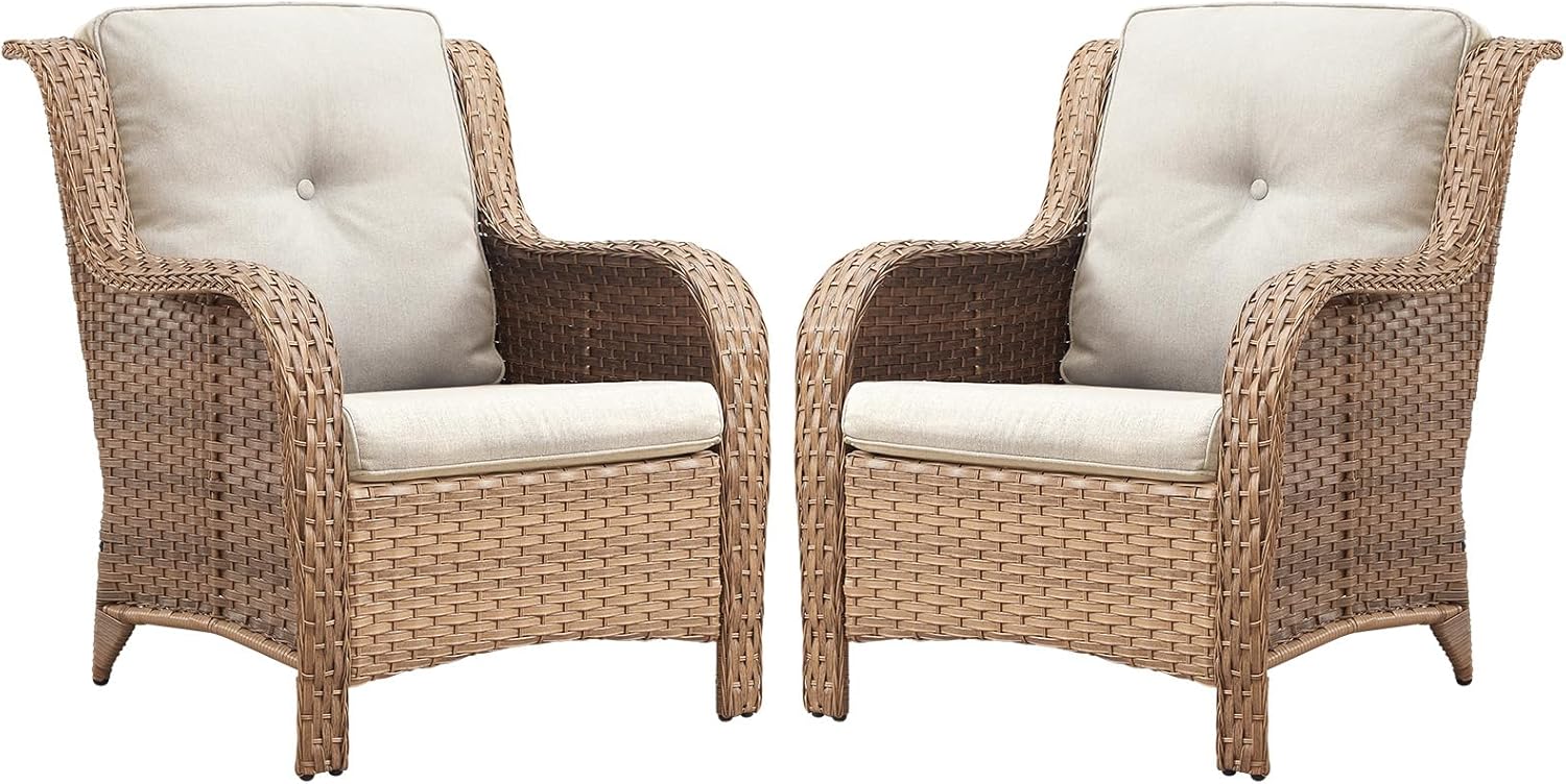 Belord Patio Chairs Set of 2-300 LBS Weight Capacity Outdoor Wicker Chairs with High Backrest Removable Cushion, All Weather Outdoor Seating Rattan Dining Chairs for Porch Balcony Backyard Yellow