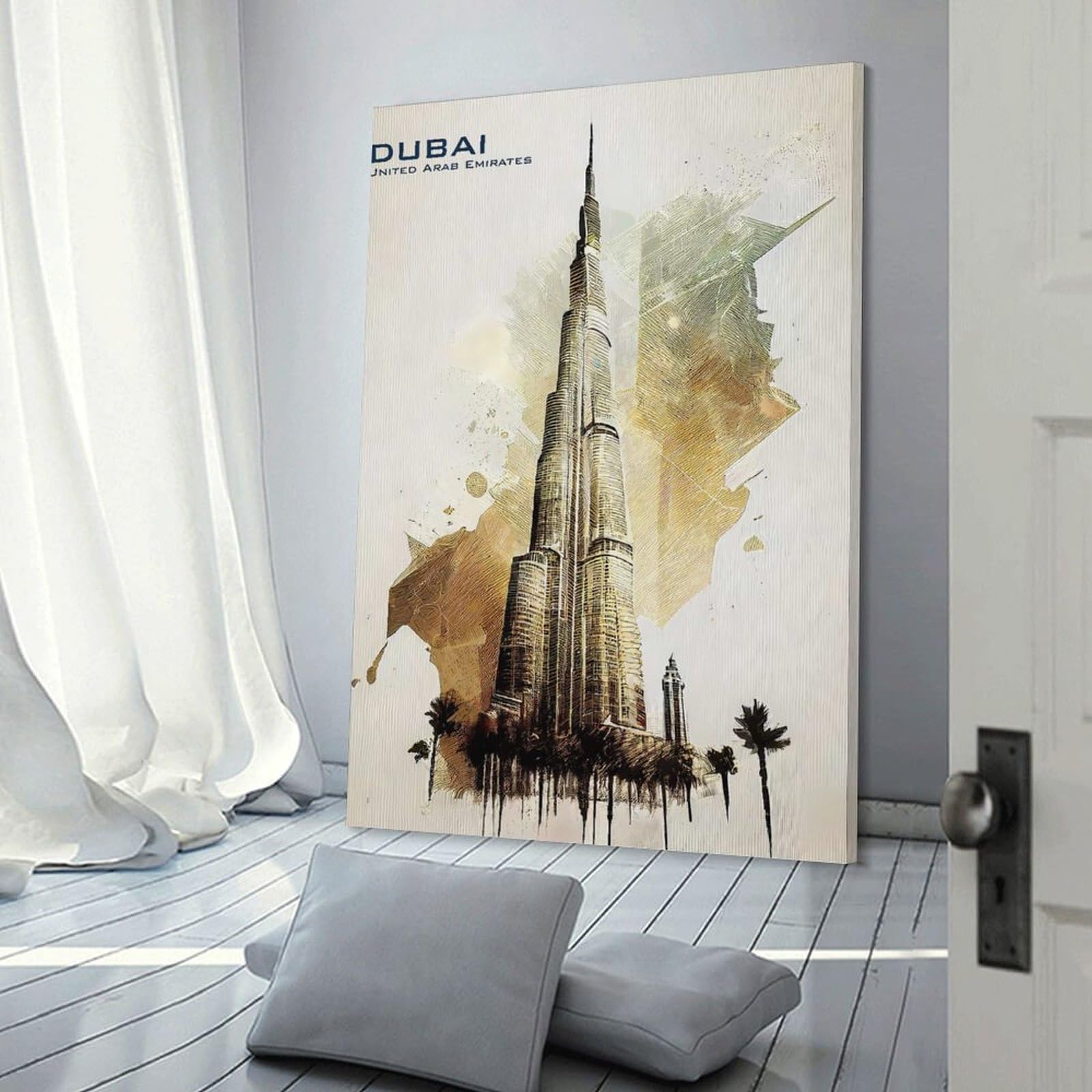 Junmoney Dubai Skyline Poster Art Wall Art Print 12x18inch(30x45cm), for Hallway, Entryway Or Landing, A Neat Decor Update for Hallways, for Everyday Interiors