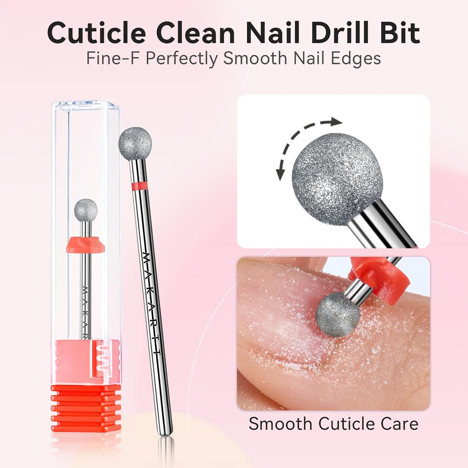 Makartt Nail Drill Bit - Ball Shape Cuticle Clean 3/32'', Safety Carbide Diamond Professional Nail Bit Nail Cleaner for Dead Skin Nail Prepare Two Way Rotate Manicure Nail Salon Supplies (Fine - F)