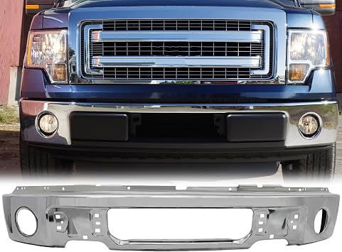PENSUN Steel Front Bumper for 2009-2014 Ford F150 - Chrome One Piece Bumper, with Fog Light Holes, OE# 9L3Z17757D
