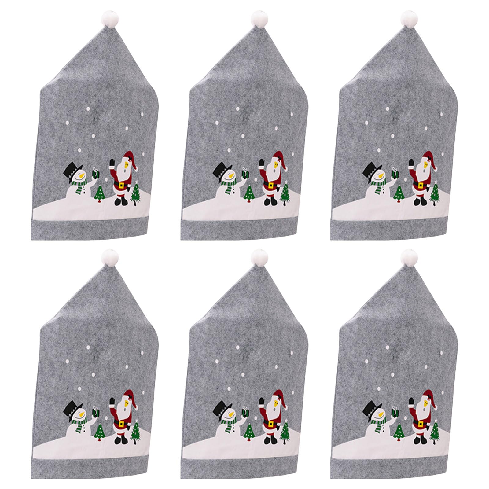 Kalttoy Chair Back Cover Christmas Kitchen Chair Slipcovers in Gray Santa Hat Shape for Holiday Decoration Covers 1/4 / 6PCS Flannel Protectors