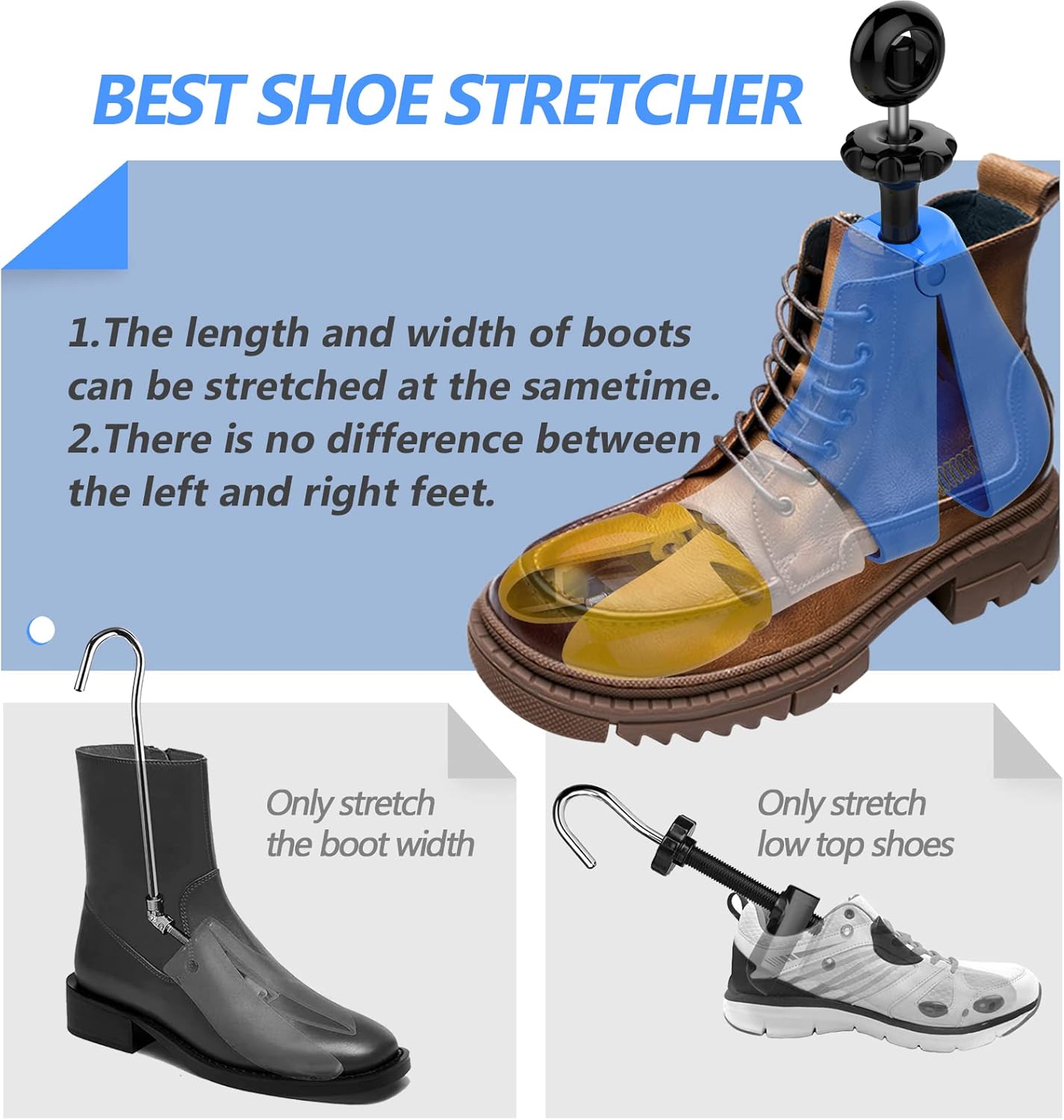 Cowboy Boot Shoe Stretcher for Men Women, Adjustable Length And Width for Wide Feet, 1pc Shoe Expander