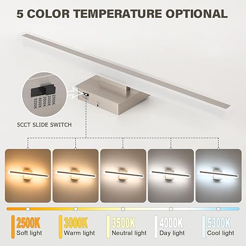 Miniatura 2 de JUSHENG Luces de tocador de níquel cepillado para baño, barra de luz regulable 5CCT, accesorios de iluminación LED modernos para baño sobre el
